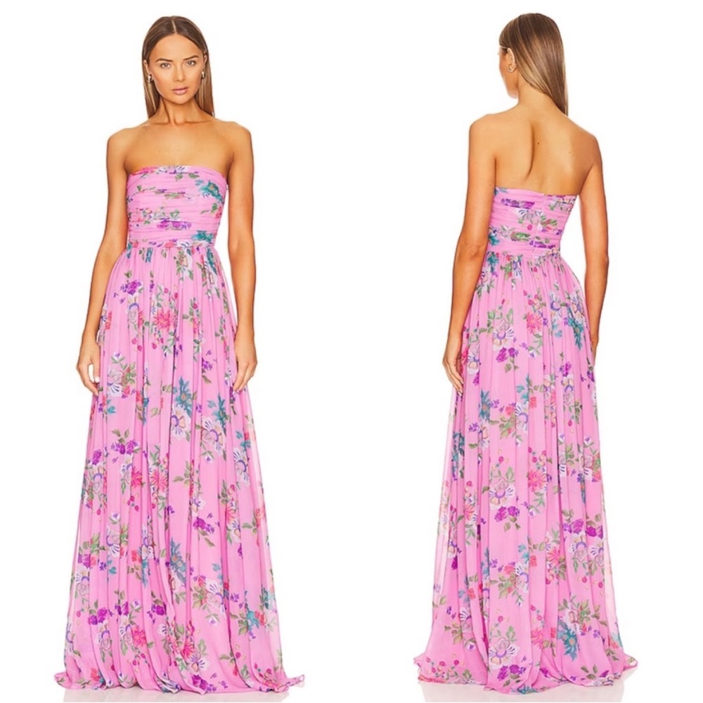 Sau Lee Camille Gown Strapless Pink Floral size 0 - Picture 1 of 7